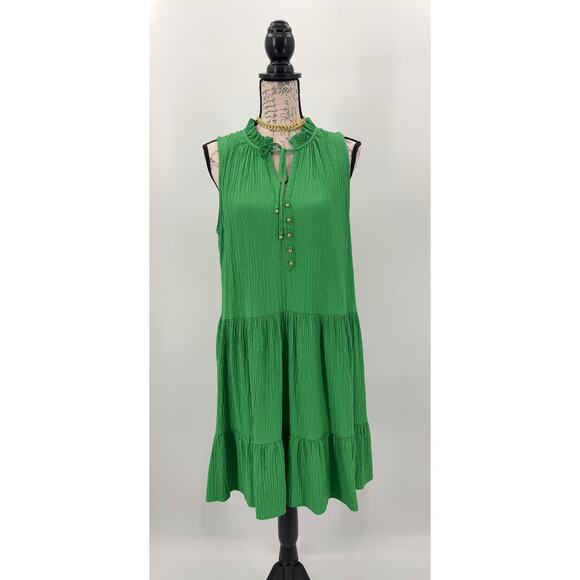 Calvin Klein Dresses & Skirts - B2 Calvin Klein Kelly Green Sleeveless Midi Dress Womens 12 Tiered Flowy Summer
